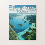 Raja Ampat Indonesia Travel Art Vintage Jigsaw Puzzle<br><div class="desc">Raja Ampat in a vector art style. Raja Ampat,  or "The Four Kings",  is an archipelago of over 1, 500 islands in the Indonesian province of West Papua.</div>