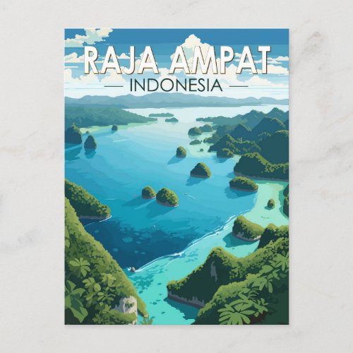 Raja Ampat Indonesia Travel Art Vintage Postcard