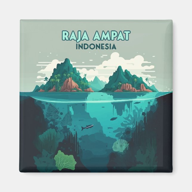 Raja Ampat Indonesia Underwater Scuba Retro Magnet (Front)