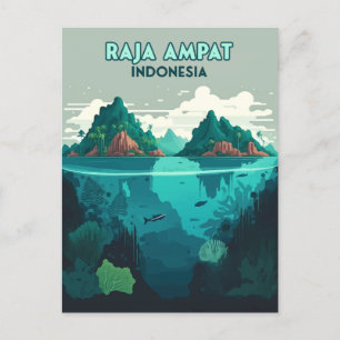 Raja Ampat Indonesia Underwater Scuba Retro Postcard