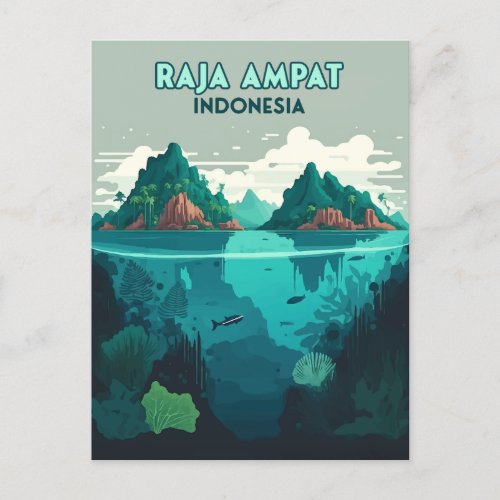 Raja Ampat Indonesia Underwater Scuba Retro Postcard