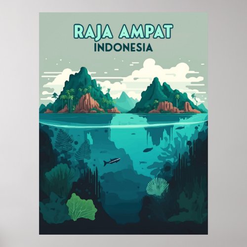 Raja Ampat Indonesia Underwater Scuba Retro Poster