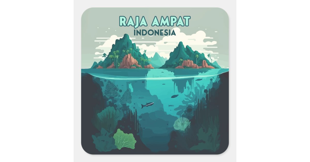 Raja Ampat Indonesia Underwater Scuba Retro Square Sticker | Zazzle