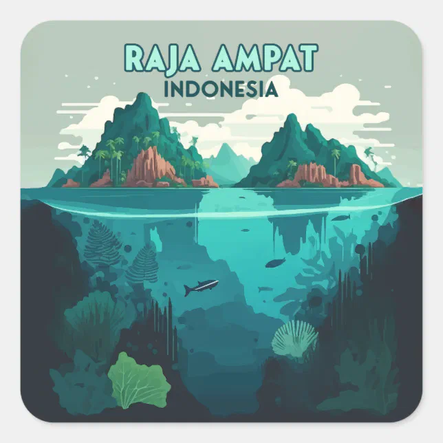 Raja Ampat Indonesia Underwater Scuba Retro Square Sticker | Zazzle