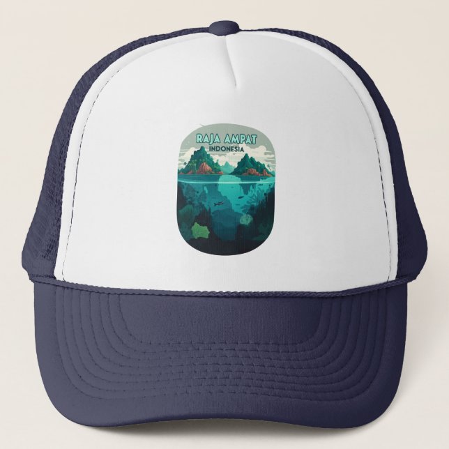 Raja Ampat Indonesia Underwater Scuba Retro Trucker Hat (Front)