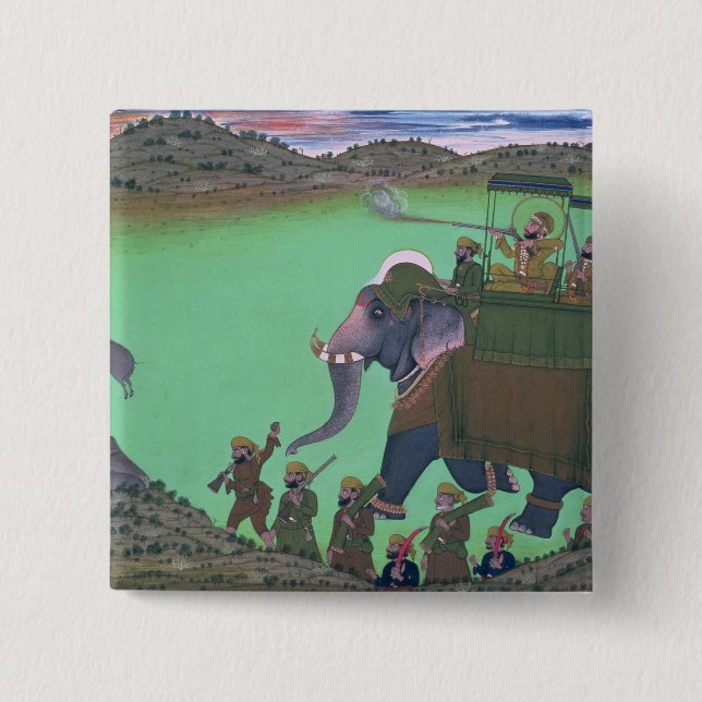 Raja Sarup Singh  of Udaipur, on a boar hunt Button (Front)