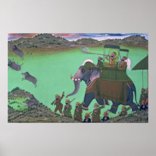 Raja Sarup Singh of Udaipur, on a boar hunt Poster