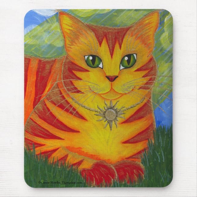 Rajah Golden Gold Sun Cat Fantasy Art Mousepad (Front)