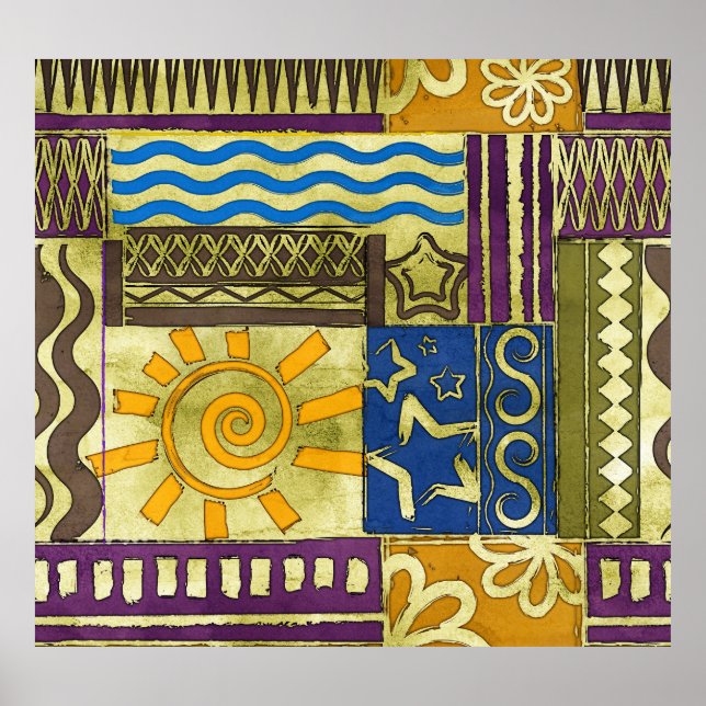 Rajasthan Indian, Patchwork Carpet Texture. Poster (Front)