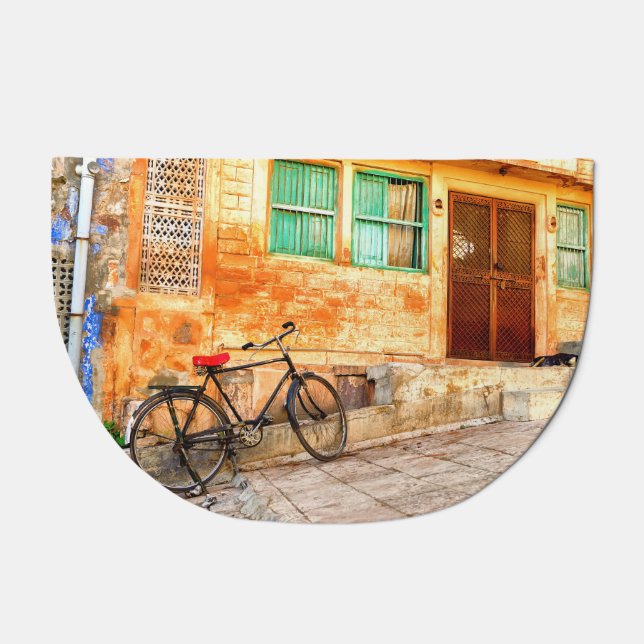 Rajasthan Street Scene: Indian Style Doormat (Front)