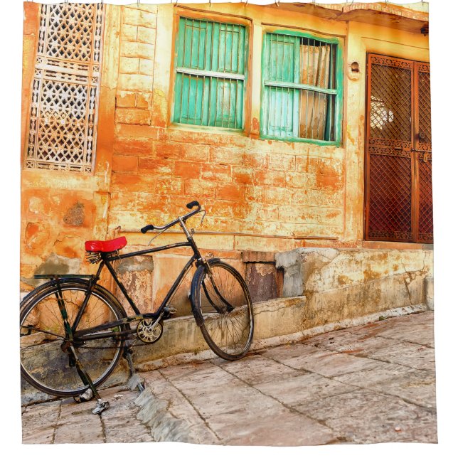 Rajasthan Street Scene: Indian Style Shower Curtain (Front)