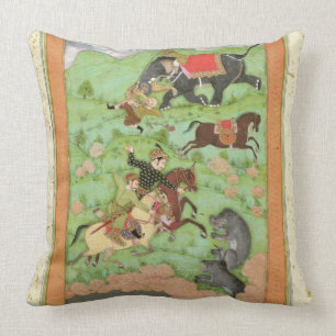 Rajput princes hunting bears; a mahout and his ele throw pillow