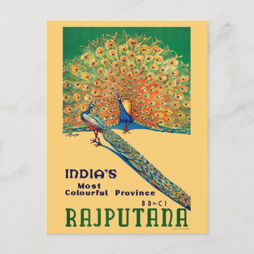 Rajputana India Vintage Travel Poster Postcard