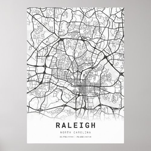Raleigh City Map Poster