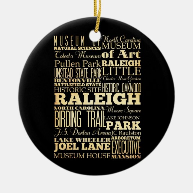 Raleigh City of North Carolina State Typography Ceramic Ornament (Front)