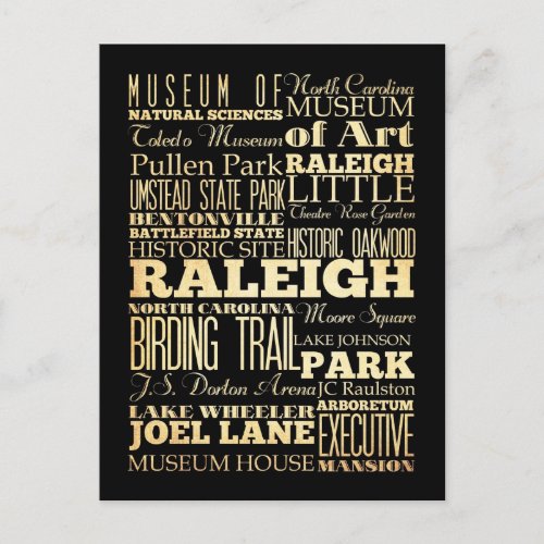 Raleigh City of North Carolina State Typography Postcard