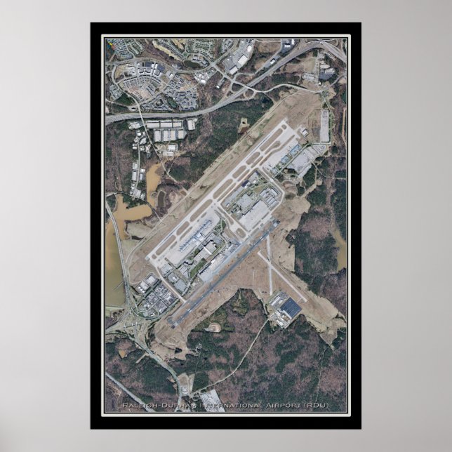 Raleigh-Durham Intl Airport Satellite Map Poster (Front)