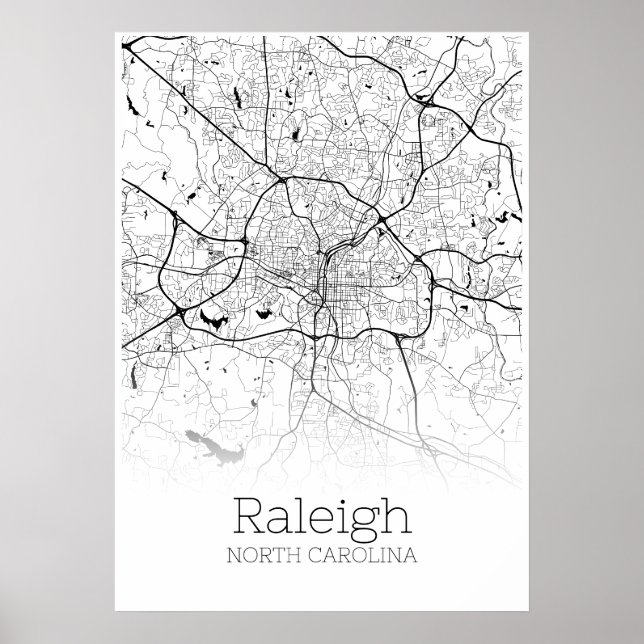 Raleigh Map - North Carolina - City Map Poster (Front)
