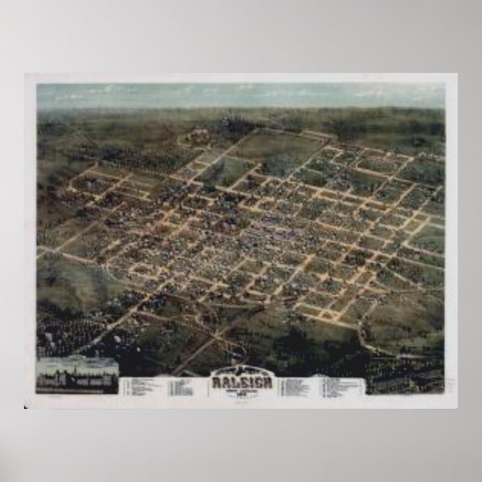 RALEIGH NC 1872 BIRD'S EYE VIEW PRINT