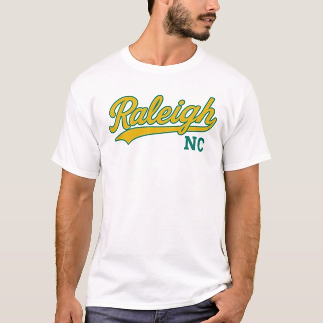 Raleigh NC Script Swoosh Design – Retro City Pride T-Shirt (Front)