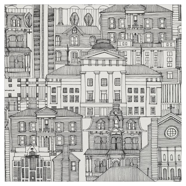 Raleigh NC toile black white Fabric (Swatch)