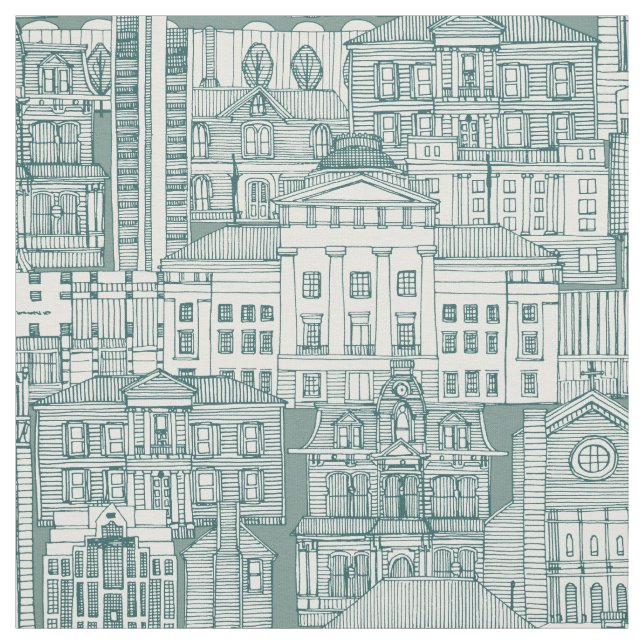 Raleigh NC toile jade Fabric (Swatch)