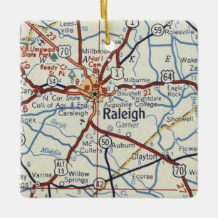 Raleigh NC Vintage Map Ceramic Ornament