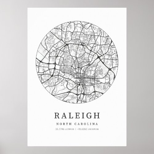 Raleigh North Carolina City Map Poster