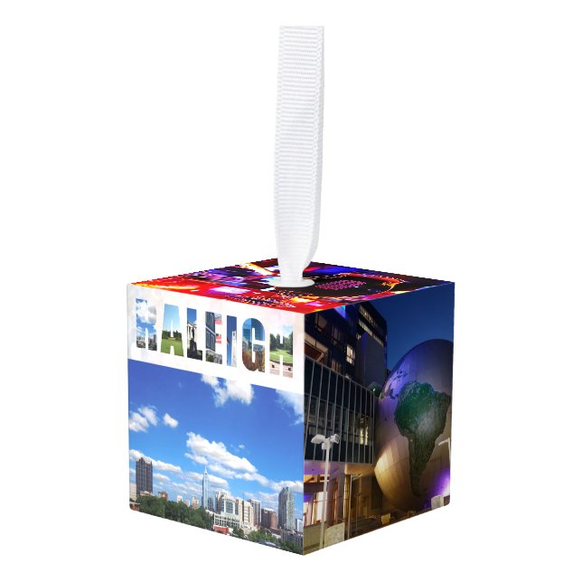 Raleigh North Carolina City Photos Custom Cube Ornament (Front Angled)