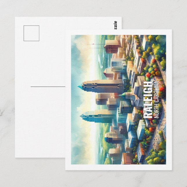 Raleigh North Carolina Famous Travel watercolor Postcard (Front/Back)