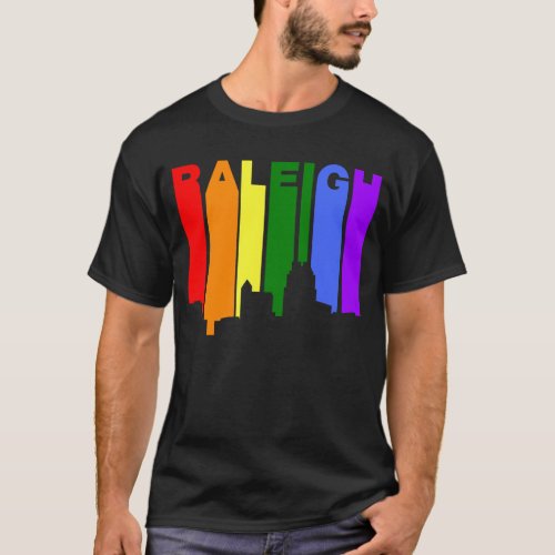 Raleigh North Carolina Gay Pride Rainbow Skyline T_Shirt