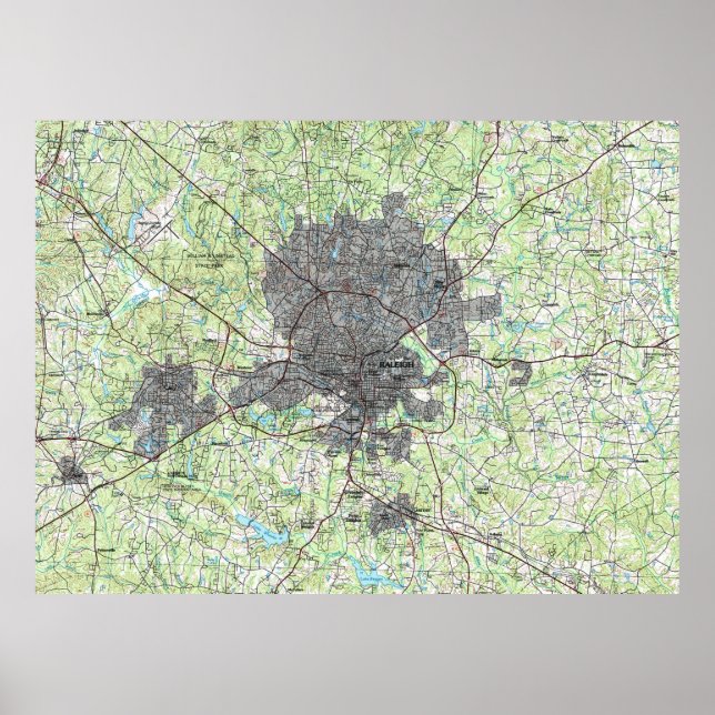 Raleigh North Carolina Map (1990) Poster (Front)