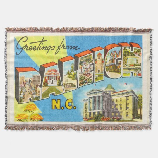 Raleigh North Carolina NC Vintage Travel Postcard Throw Blanket