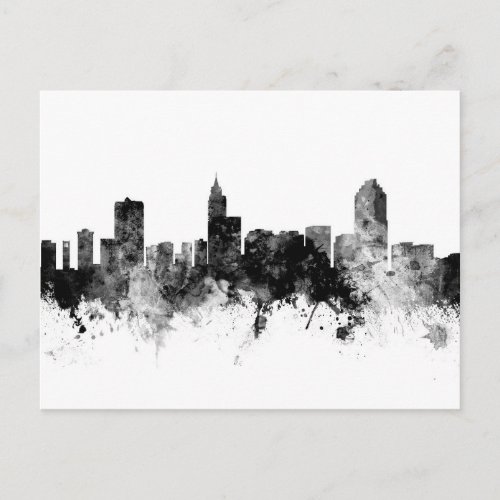 Raleigh North Carolina Skyline Black White Postcard