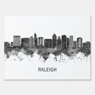 Raleigh North Carolina Skyline BW Sign