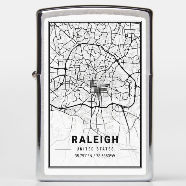 Raleigh North Carolina USA Travel City Map Zippo Lighter (Front)