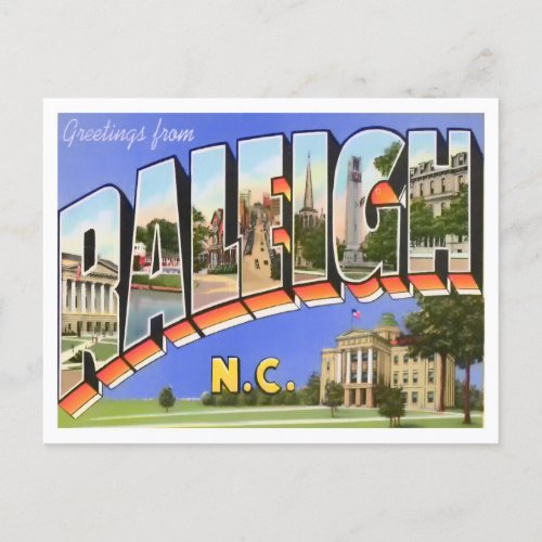 Raleigh North Carolina Vintage Big Letters Postcard