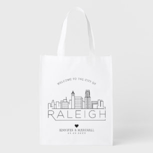 Raleigh, North Carolina Wedding   Stylized Skyline Grocery Bag