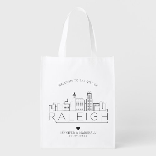 Raleigh North Carolina Wedding  Stylized Skyline Grocery Bag