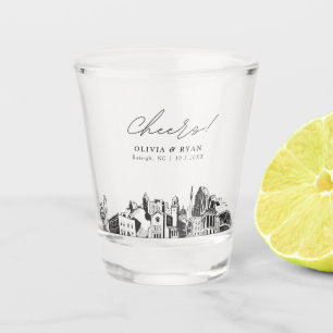Raleigh Wedding Favor Personalized Cheers Shot Glass
