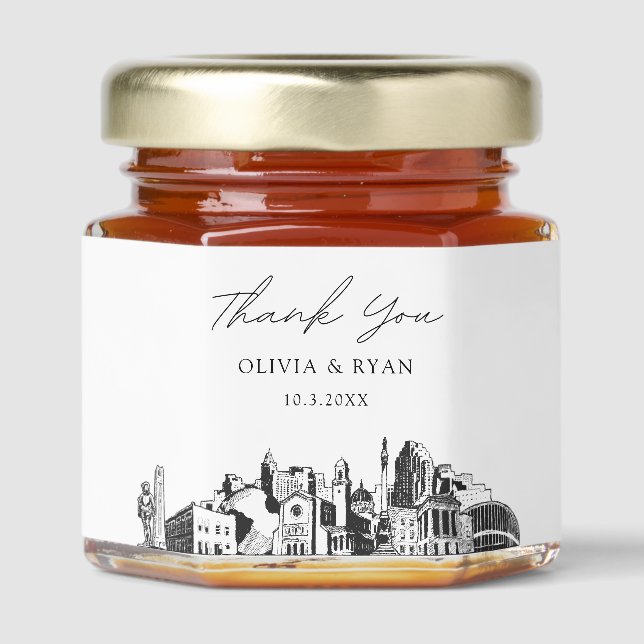 Raleigh Wedding Skyline Thank You Honey Favor Honey Jar Favors (Front)