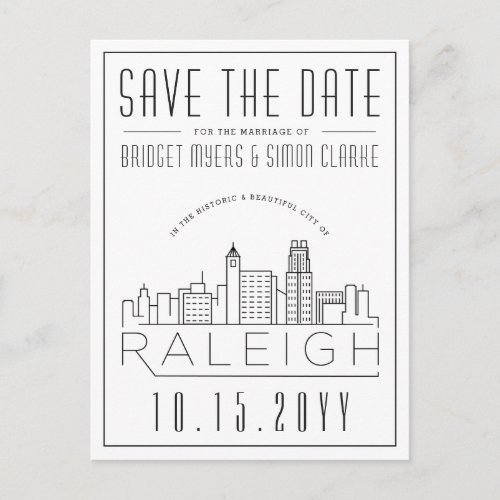 Raleigh Wedding  Stylized Skyline Save the Date Postcard