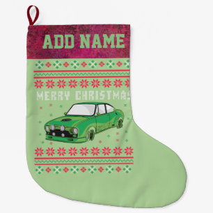 Rally Car Ugly Christmas Sweater Large Christmas Stocking