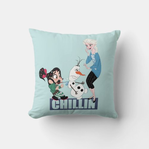 Ralph Breaks the Internet  Elsa  Olaf _ Chillin Throw Pillow