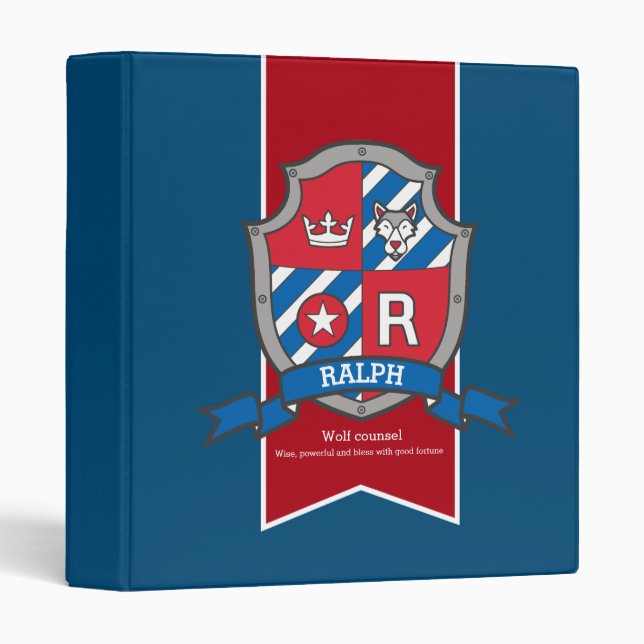 Ralph name meaning shield R letter red blue 3 Ring Binder (Front/Spine)