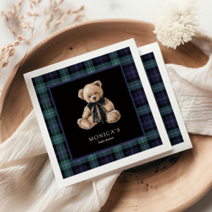 Ralph Teddy Bear Navy Green Plaid Baby Shower Napkins