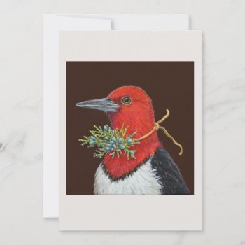 Ralph The Red-headed Woodpecker Flat Card by vickisawyer at Zazzle