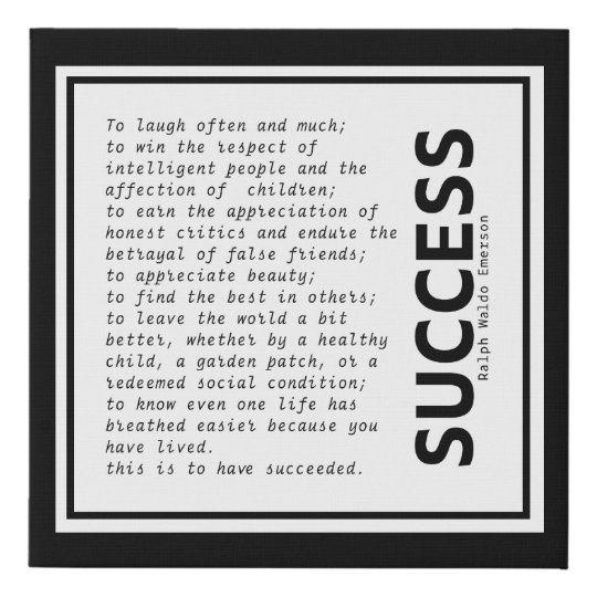 Ralph Waldo Emerson Success Inspirational Quote Faux Canvas Print ...