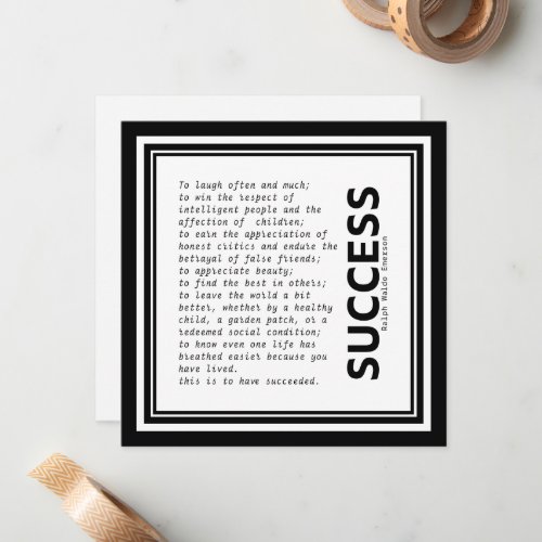 Ralph Waldo Emerson Success Inspirational Quote Note Card