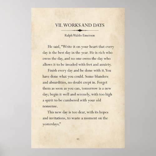 Ralph Waldo Emerson Works and Days Book Page Art Poster